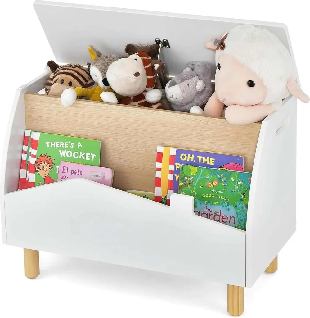 Banc coffre à jouets en bois blanc pour rangement de chambre d'enfant