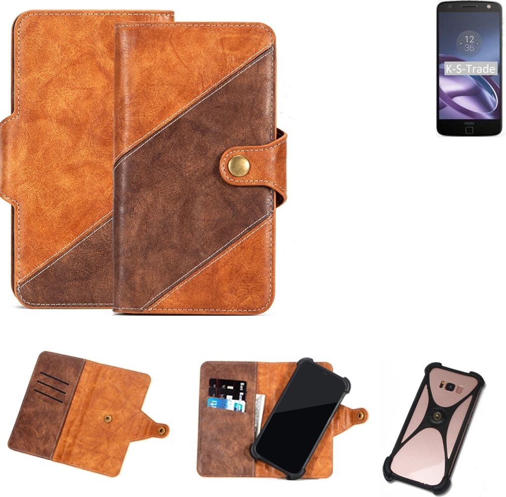 K-S-Trade Handy-Hülle Schutz-Hülle Bookstyle Case Wallet-Case kompatibel mit Motorola Moto Z3 Handy Cover Bumper Kantenschutz Smartphone dunkelbraun