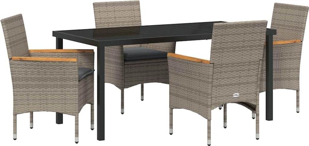 Garten Essgruppe mit Kissen 5 pcs Grau Poly-Rattan