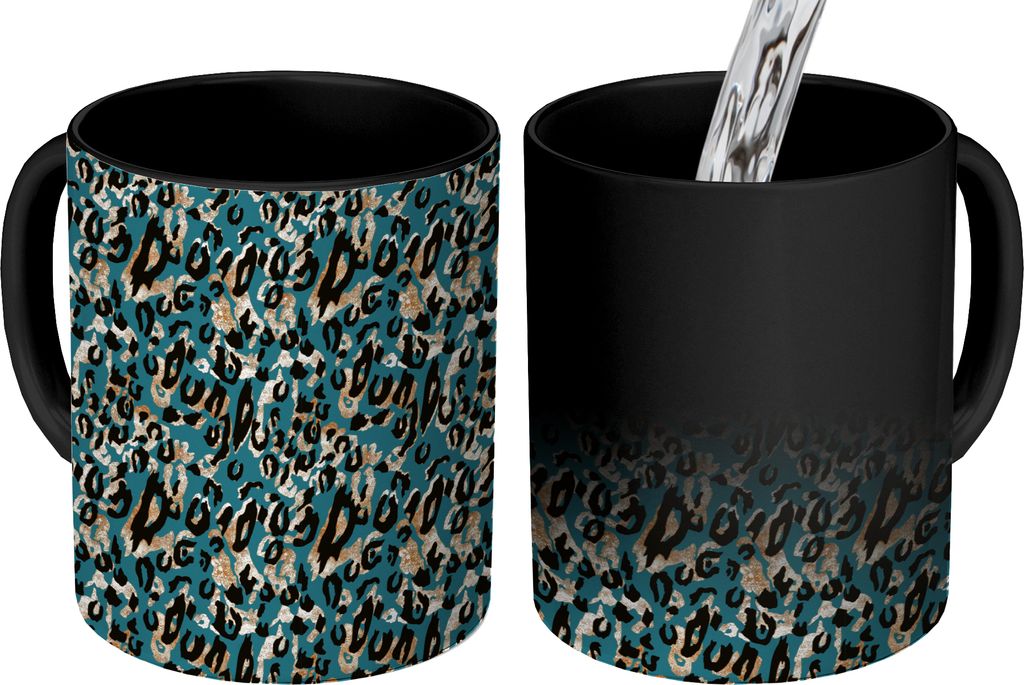 MuchoWow Zauber Tasse Zaubertasse Magic Panther - Luxus - Muster 350 ml Farbwechsel Becher Geschenk Geschenkidee - Magic-Tasse - Fototasse - Kera...