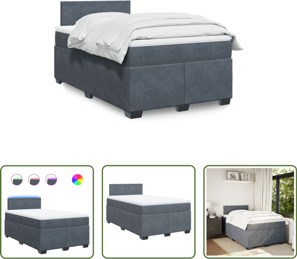 The Living Store Boxspringbett mit Matratze Dunkelgrau 120x190 cm Samt