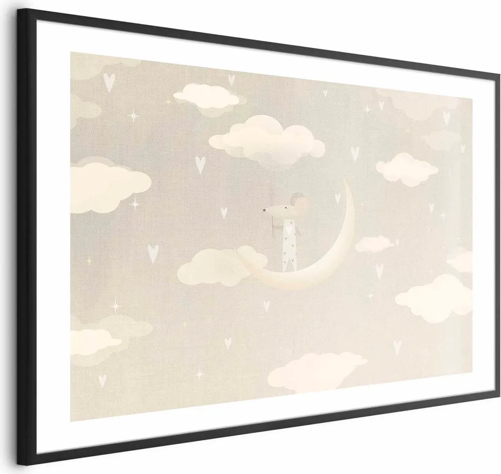 Art Print Mouse on the Moon 90x60 Cornice Nera con Margine