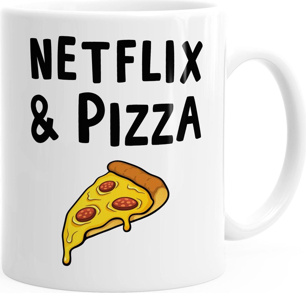 Kaffee-Tasse Netflix & Pizza Spruch-Tasse Teetasse Keramiktasse MoonWorks weiß unisize