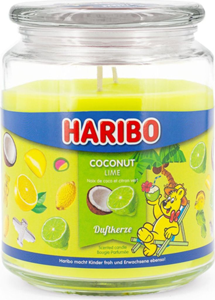 Haribo Duftkerzen im Glas - Duftkerzen fruchtig - Kerze im Glas - Kerzenglas - Duftkerzen im Glas - Haribokerzen - Windlicht mit Duft - Coconut Lime - 510g