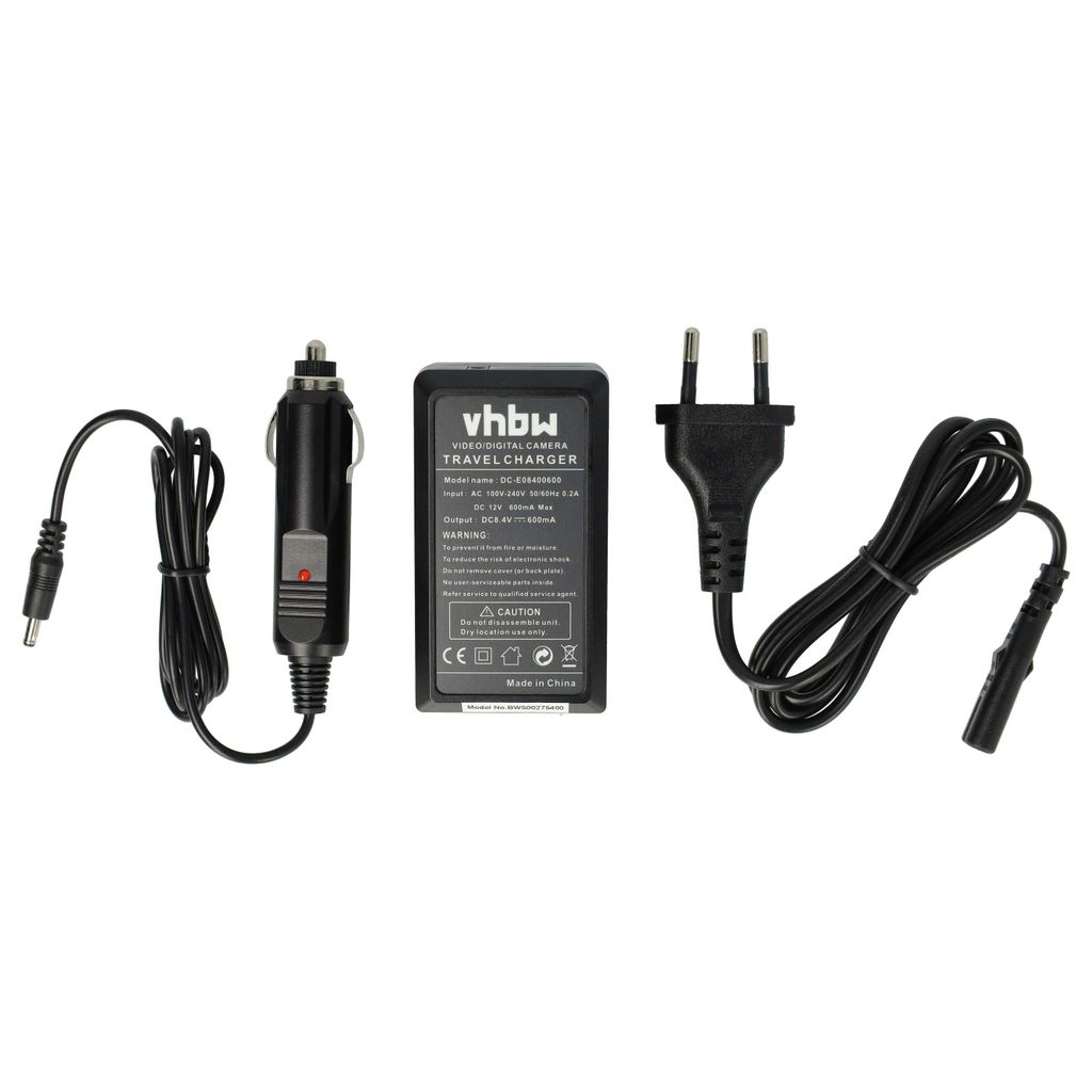 vhbw Ladegerät kompatibel mit Panasonic GS35, GS400, GS330, GS70, GS55K, GS60, GS50, GS500 Kamera Camcorder - Ladeschale, Kfz-Adapter Ladeanzeige
