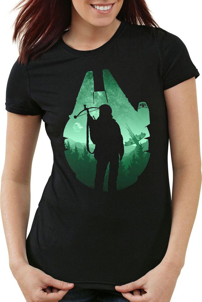 style3 Chewie Damen T-Shirt solo rasender falke endor, Größe:XL