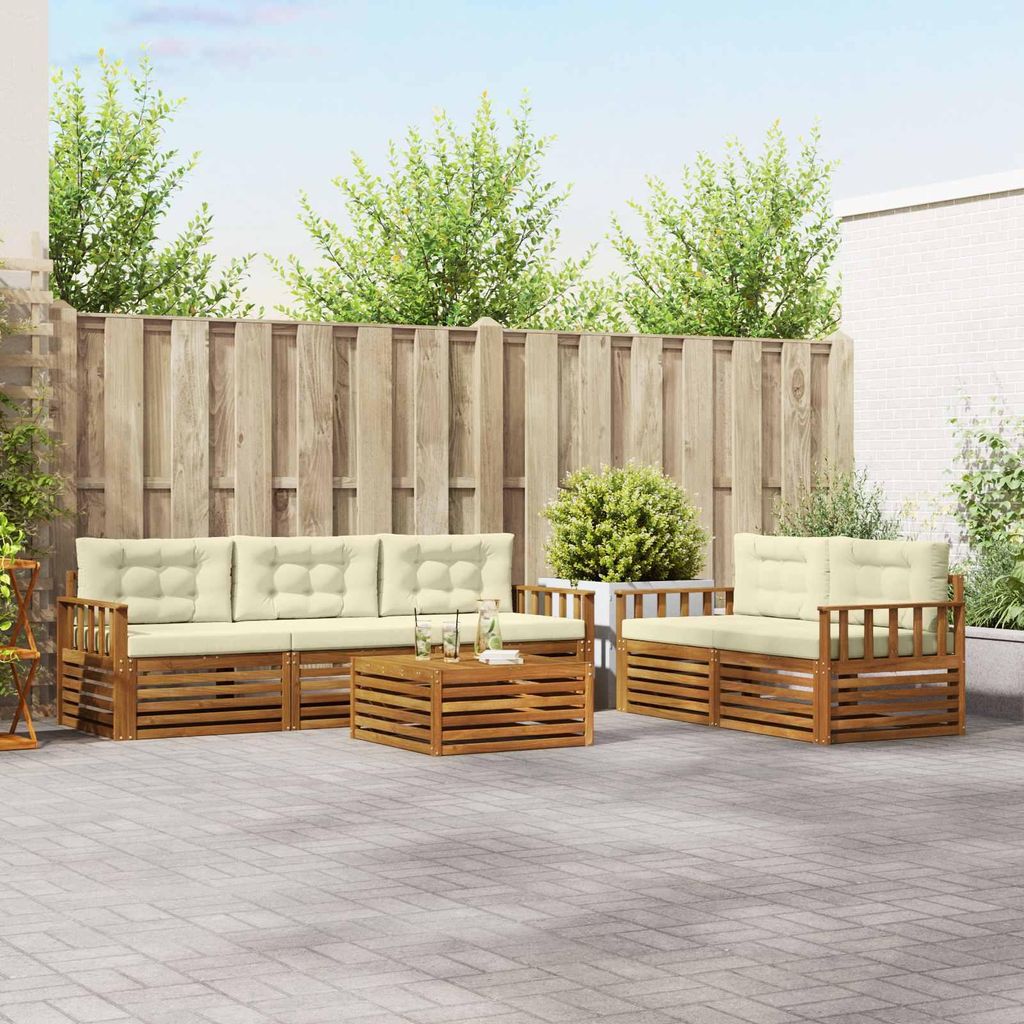 (Robust Möbel)Outdoor-Sofagarnitur - CLORIS - Balkonmöbe/Sitzgruppe - mit Kissen 6 pcs - Moderne Design - Natur und Creme - Gartensofas NeuM...
