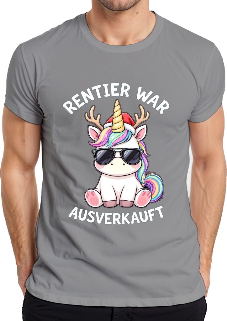 Rentier t Einhorn Weihnachten Weihnachtsmütze Geschenk Herren T-Shirt, Grau, 3XL