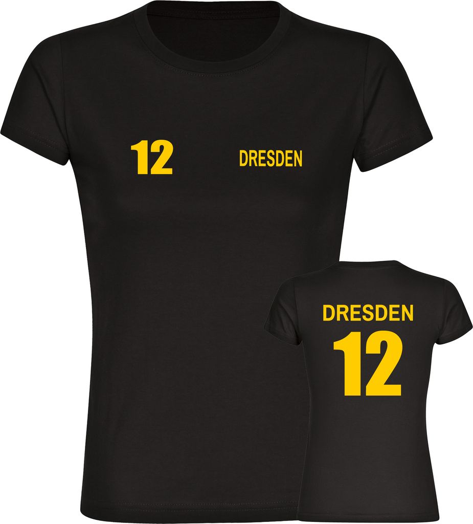 multifanshop Damen T-Shirt - Dresden - Trikot Nummer 12, schwarz, Größe XXL