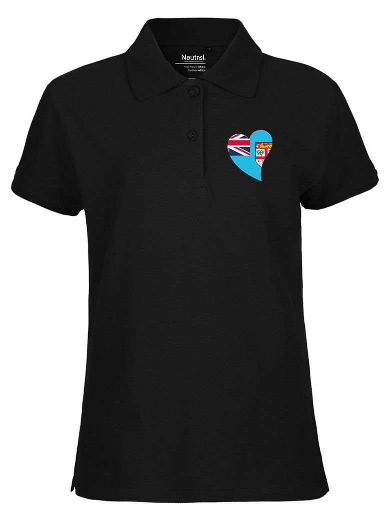 Huuraa Damen Polo Shirt Fidschi Flagge Herz XL Black Bio Baumwolle Fairtrade Poloshirt Geschenkidee