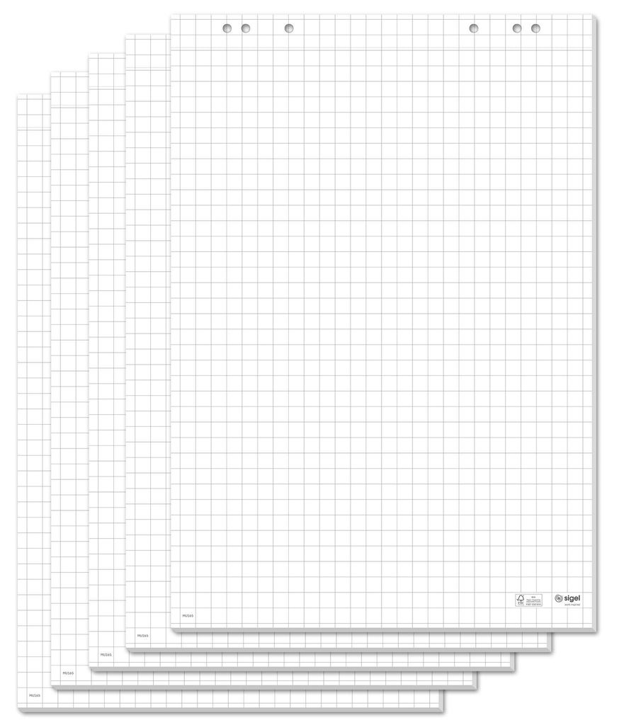 SIGEL MU165 Flipchartblock für Meet up und Artverum Boards, kariert, mit Perforation, 68x98 cm, 5 Blocks à 20 Blatt
