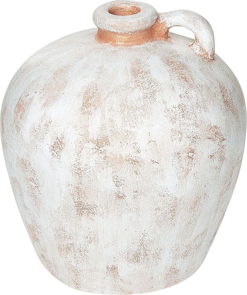 BELIANI Dekovase Weiß aus Terrakotta 31 cm Handgefertigt Used Look Antik Optik Ästhetisch Wohnaccessoires