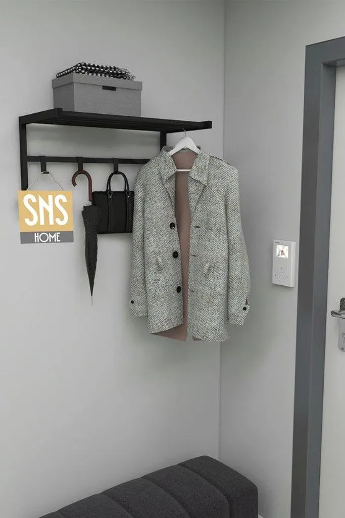 Vestiaire mural avec étagère supérieure en métal noir 4 patères