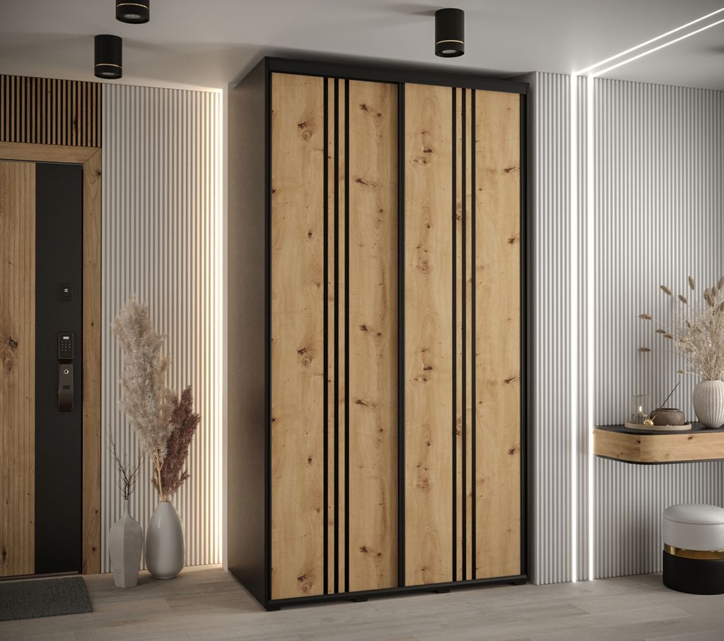 Kleiderschrank YVONA 6 - 130/60 cm, schwarz / Eiche handwerklich / schwarz