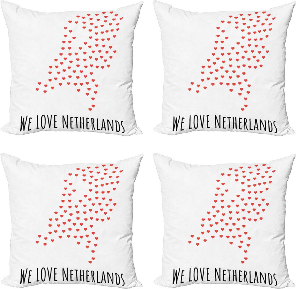 ABAKUHAUS Amsterdam Kissenbezug Set (4 Stück), Liebe Niederlande Wording, Moderner Doppelseitiger Digitaldruck, 50 cm x 50 cm, Vermilion Koksgraue