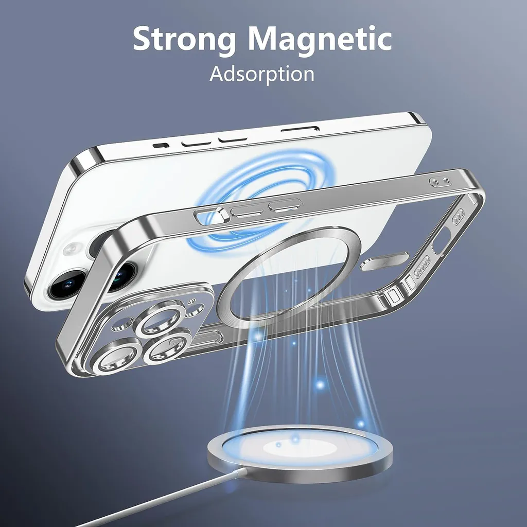 Custodia per iPhone 14 Pro Magnetic Ultra Thin Transparent Case con Magsafe e Camera Cover Argento - 5