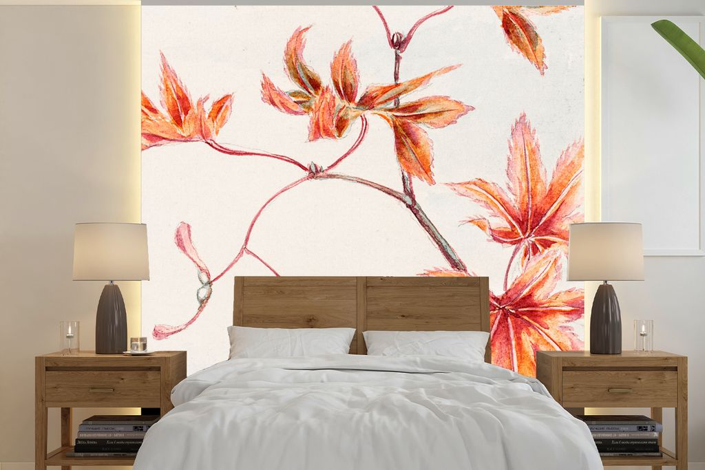 MuchoWow Fototapete für Wohnzimmer oder Schlafzimmer Wandtapete Vinyl Motivtapete Japan - Ahorn - Herbst - Vintage - 220x220 cm - Tapeten