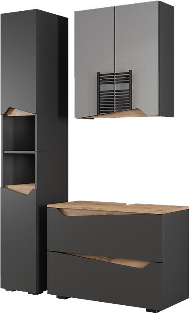 Badmöbel-Set Vicco Marelle Anthrazit 3 Teile mit Produktbild 
