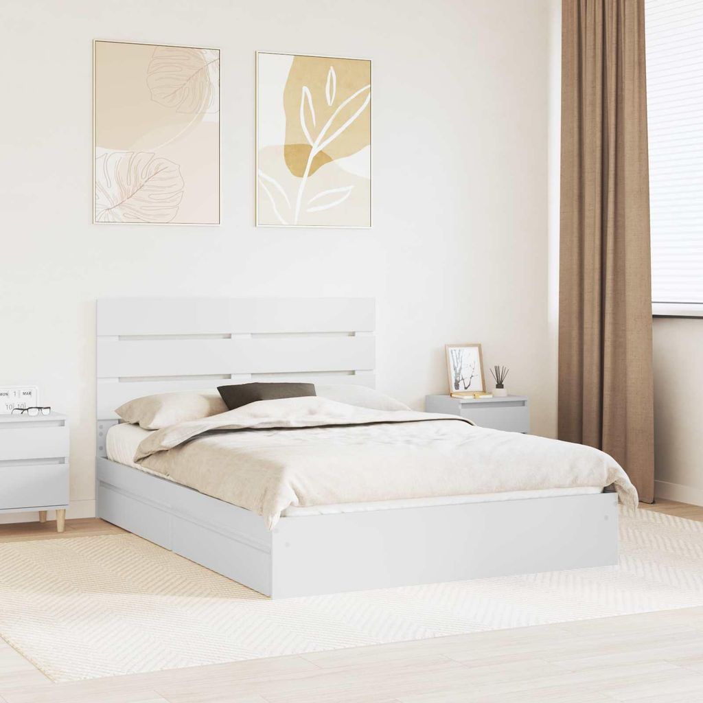 Maison Exclusive - Aufbewahrungsbett mit Kopfteil Weiß 150 x 200 cm Holzwerkstoff