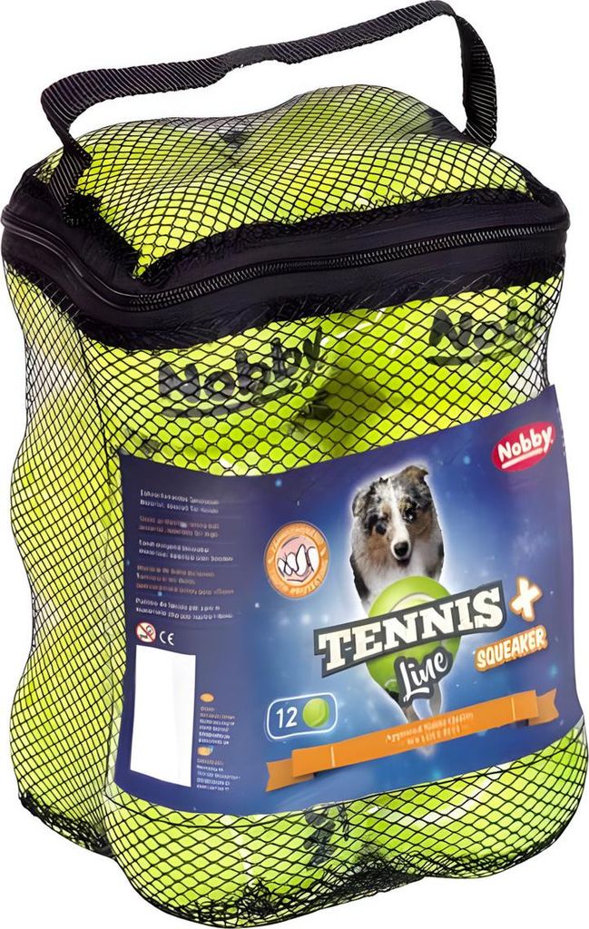 Nobby Tennisball mit Squeaker sortiert XS 4,5 cm, 12er Netztasche