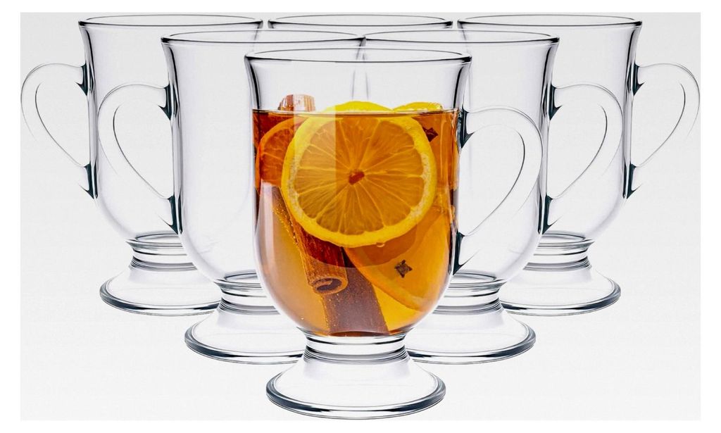 Kaffeetassen Set 6-teilig – 420 ml Glühweintassen mit Henkel aus Glas, geeignet für Kaffee, Tee und Heißgetränke, hitzebeständig und spülma...