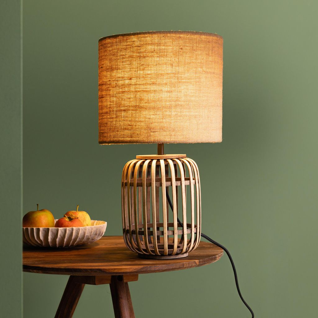 Bambus Tischlampe mit Textilschirm Produktbild 