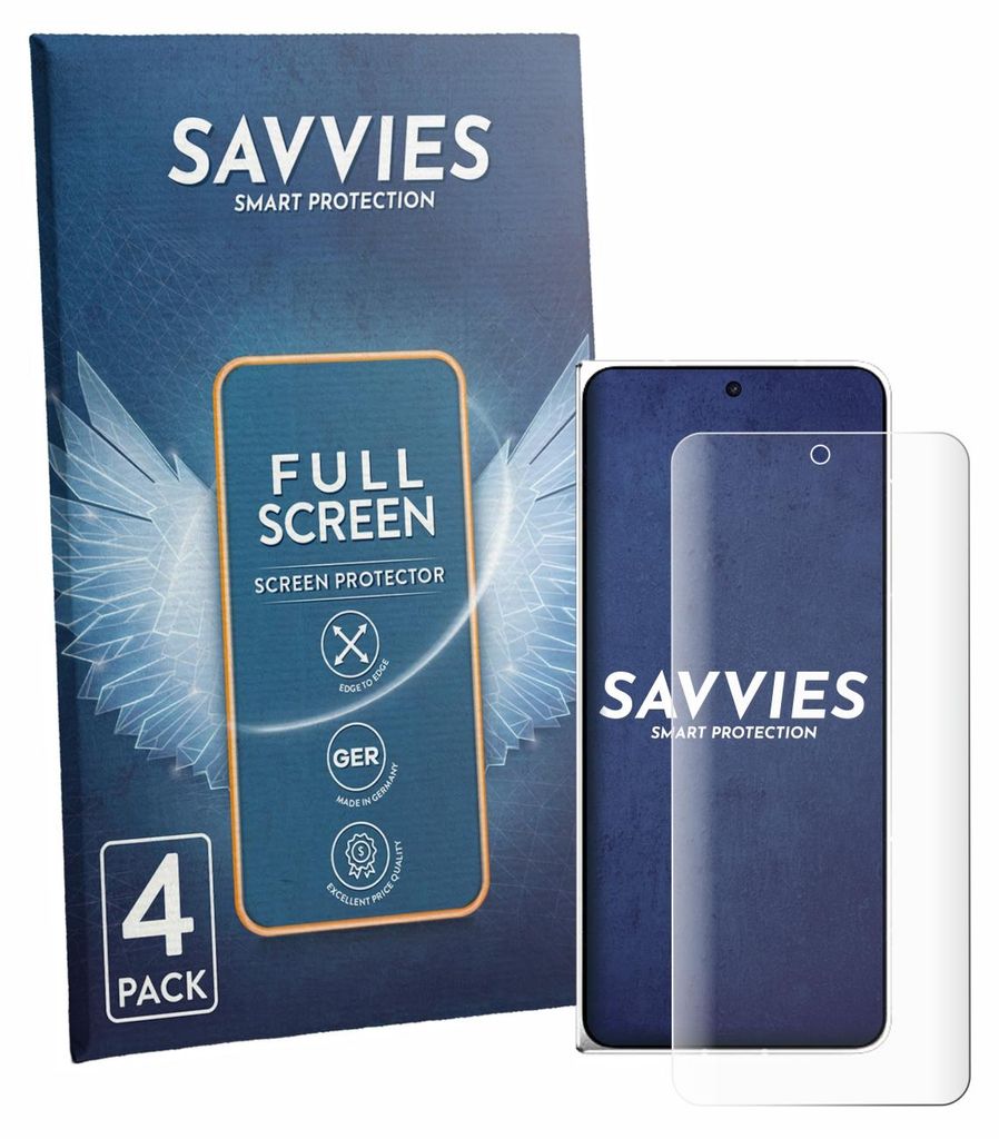 4x Savvies Fullscreen Schutzfolie für Oppo Find N6 Displayschutz Folie Fullcover Klar Transparent