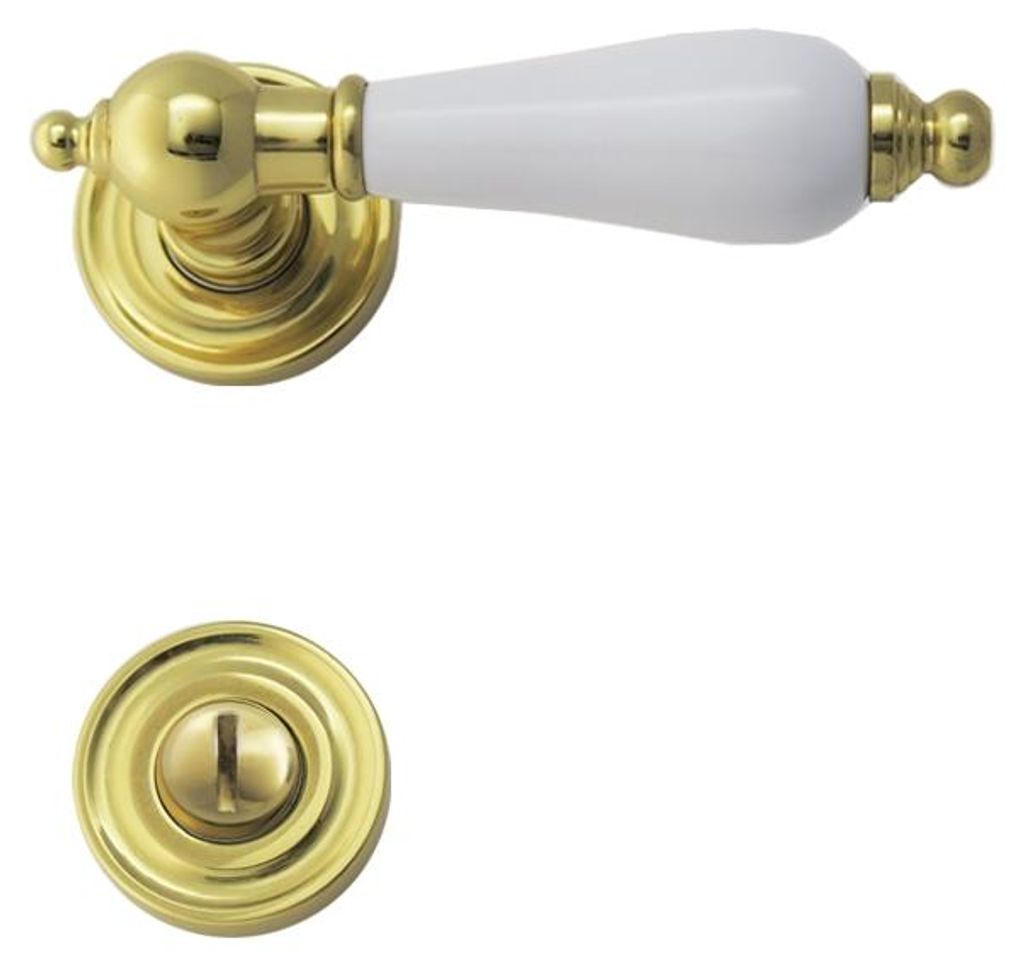 Oscar R039 Ghidini Türgriff-Rosetten-Garnitur Messing poliert Handhabe weiß (Lochung: WC, Türstärke: 38 - 42 mm, Oberfläche: Messing M1 - pol...