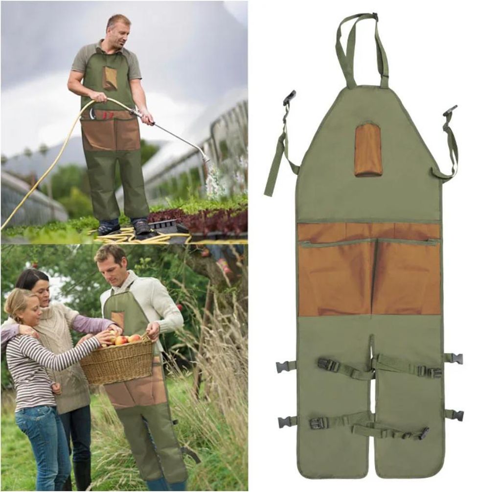 Gartenschürze Arbeitsschürze aus strapazierfähigem Canvas mit großen Taschen, geteilte Beinschürze, Holzarbeitsschürze