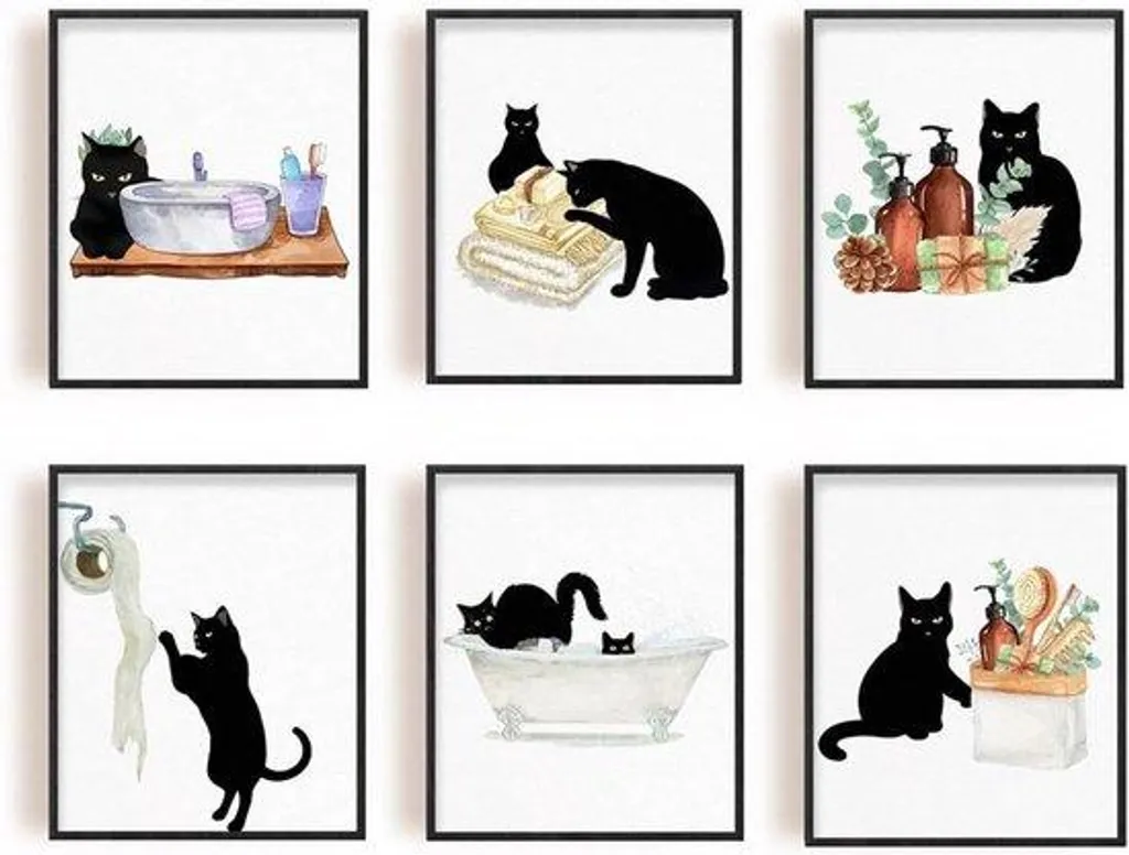 Affiches humoristiques de chats sur toile noire - Déco murale 30x40cm