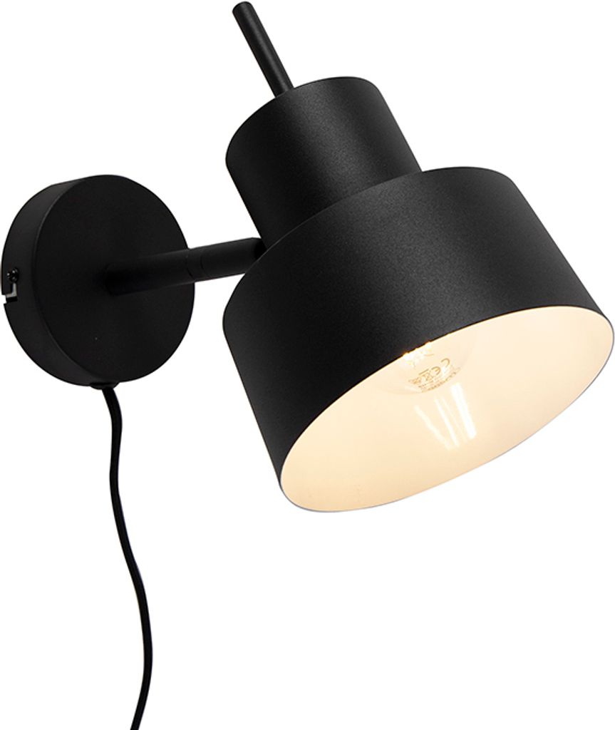 QAZQA - Retro Retro-Wandleuchte schwarz dreh- und neigbar - Chappie I Wohnzimmer I Schlafzimmer - Stahl Rund - LED geeignet E27