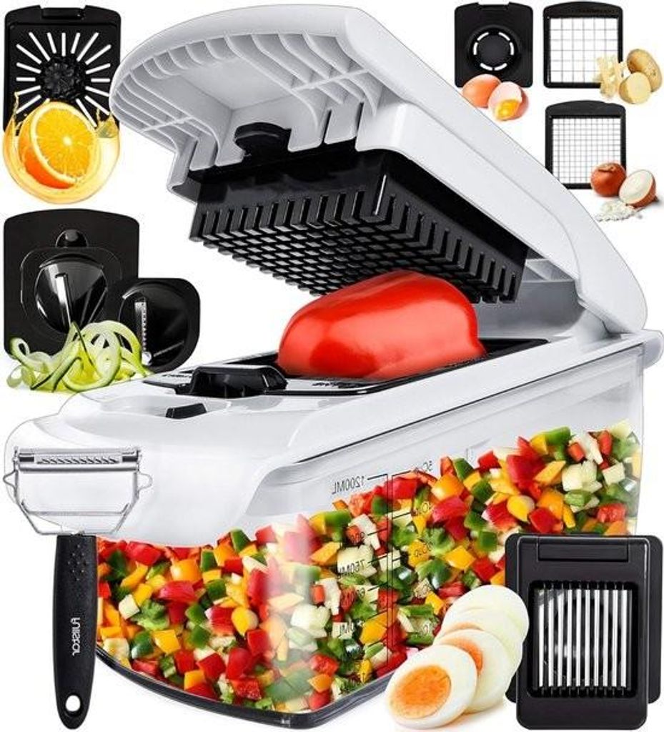 9-in-1-Gemüseschneider – Spiralschneider – Zwiebel- & Salatschneider – Handlich & Schnell – Eierschneider & Entsafter – Kompakt & Leicht...