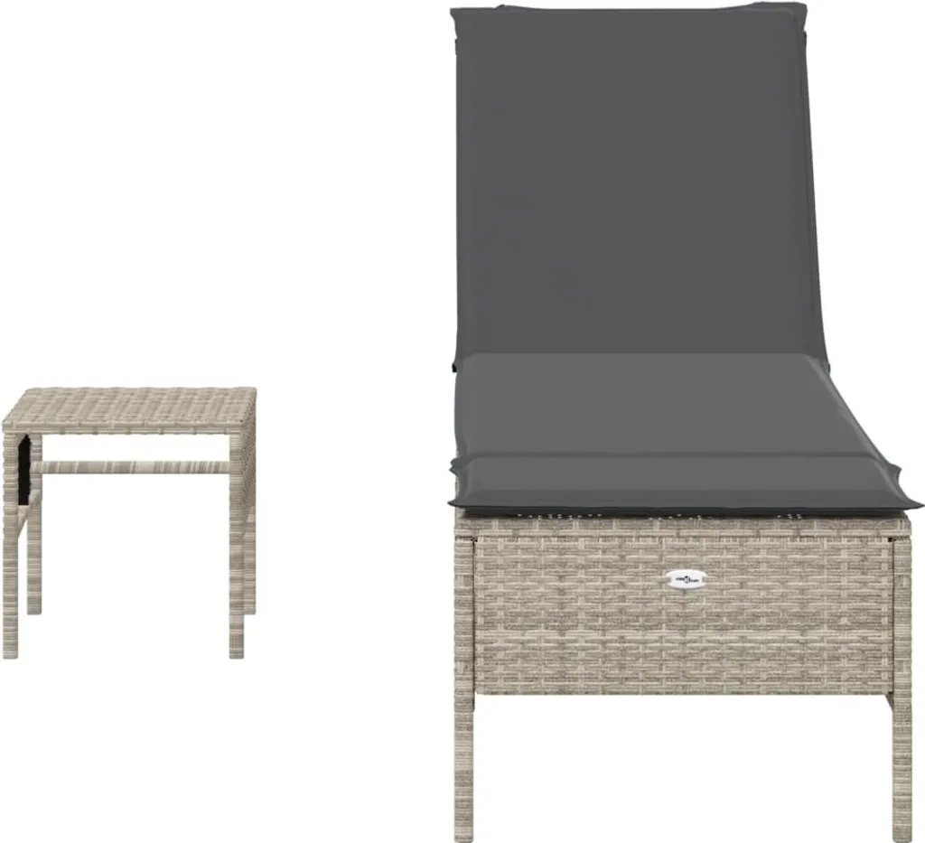Transat Bain de Soleil en Polyrotin Gris Clair avec Petite Table vidaXL