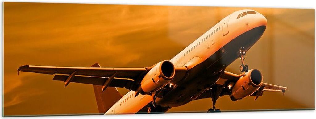 Bilder auf glas - Passagier Flugzeug Flugzeug Flügel - 160x50cm - Glasbilder - Wandbilder - Kunstdruck - Wanddekoration aus Glas - Glas Bilder - W...