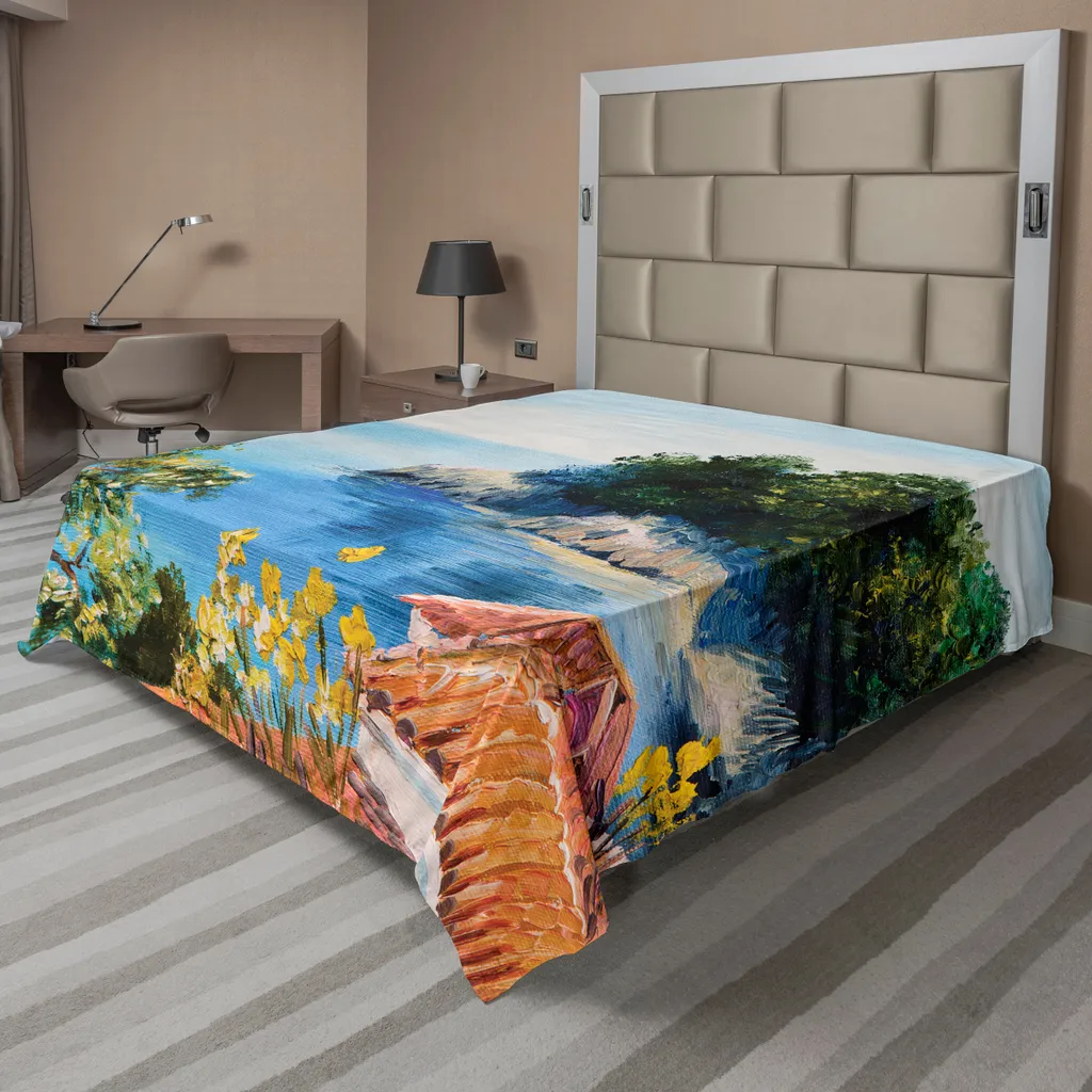 Drap supérieur doux motif peinture Italie, grand lit 266 x 260 cm