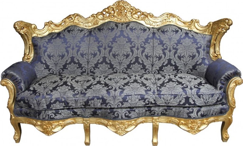 Casa Padrino Barock Sofa Master Royal Blau Muster / Gold - Wohnzimmer Couch Möbel Lounge