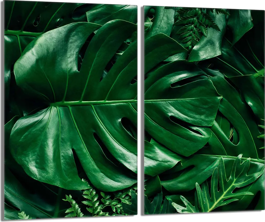 Piastre Vetro Temperato 30x52 Copriforno Professionale Verde Monstera