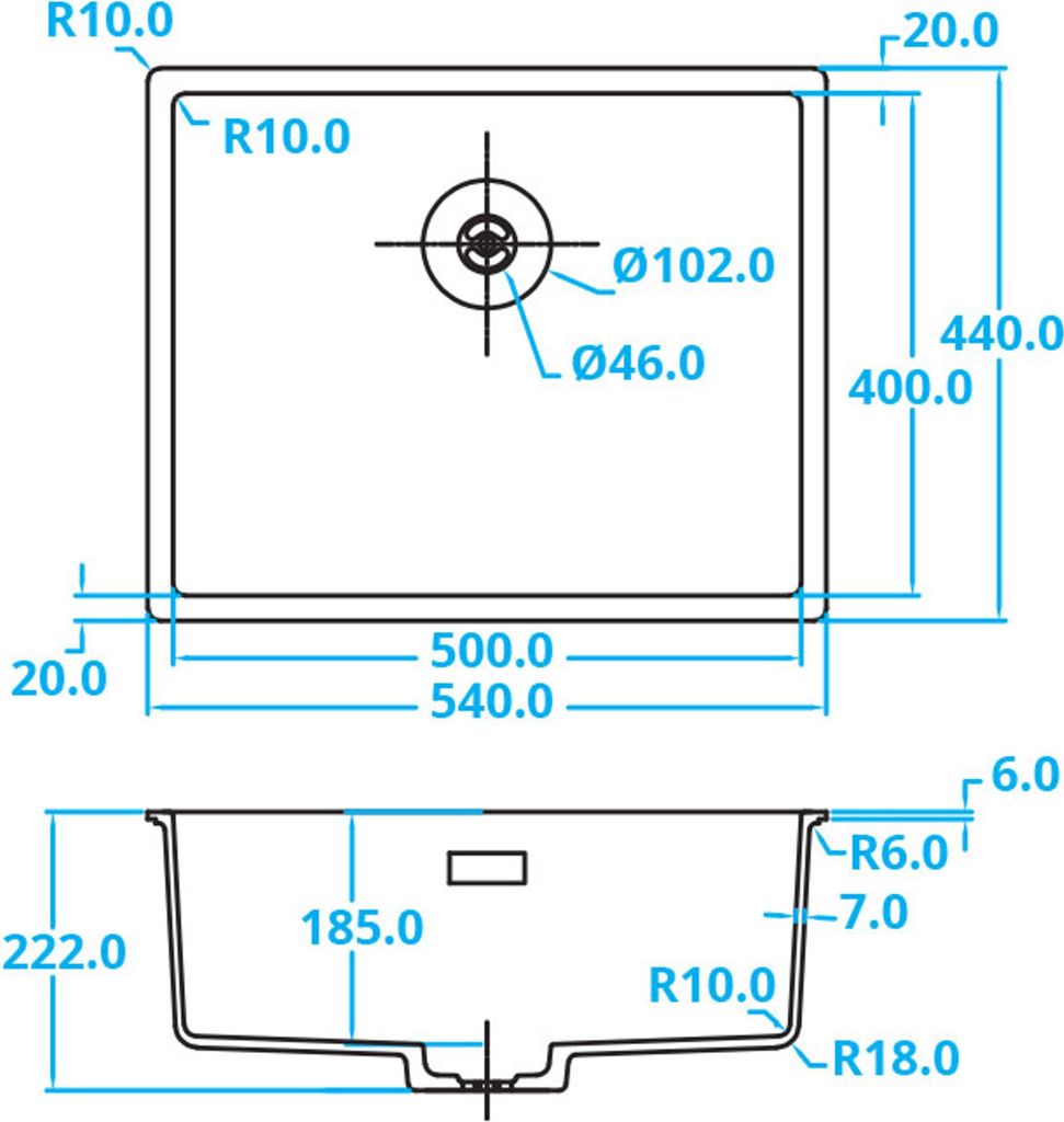 Caressi Black Line quadratisches Spülbecken für Produktbild 3