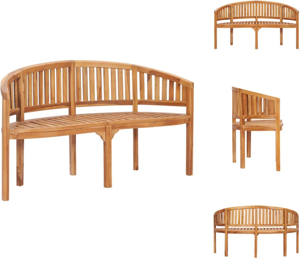 Banc banane 151 cm en teck massif résistant aux intempéries pour terrasse