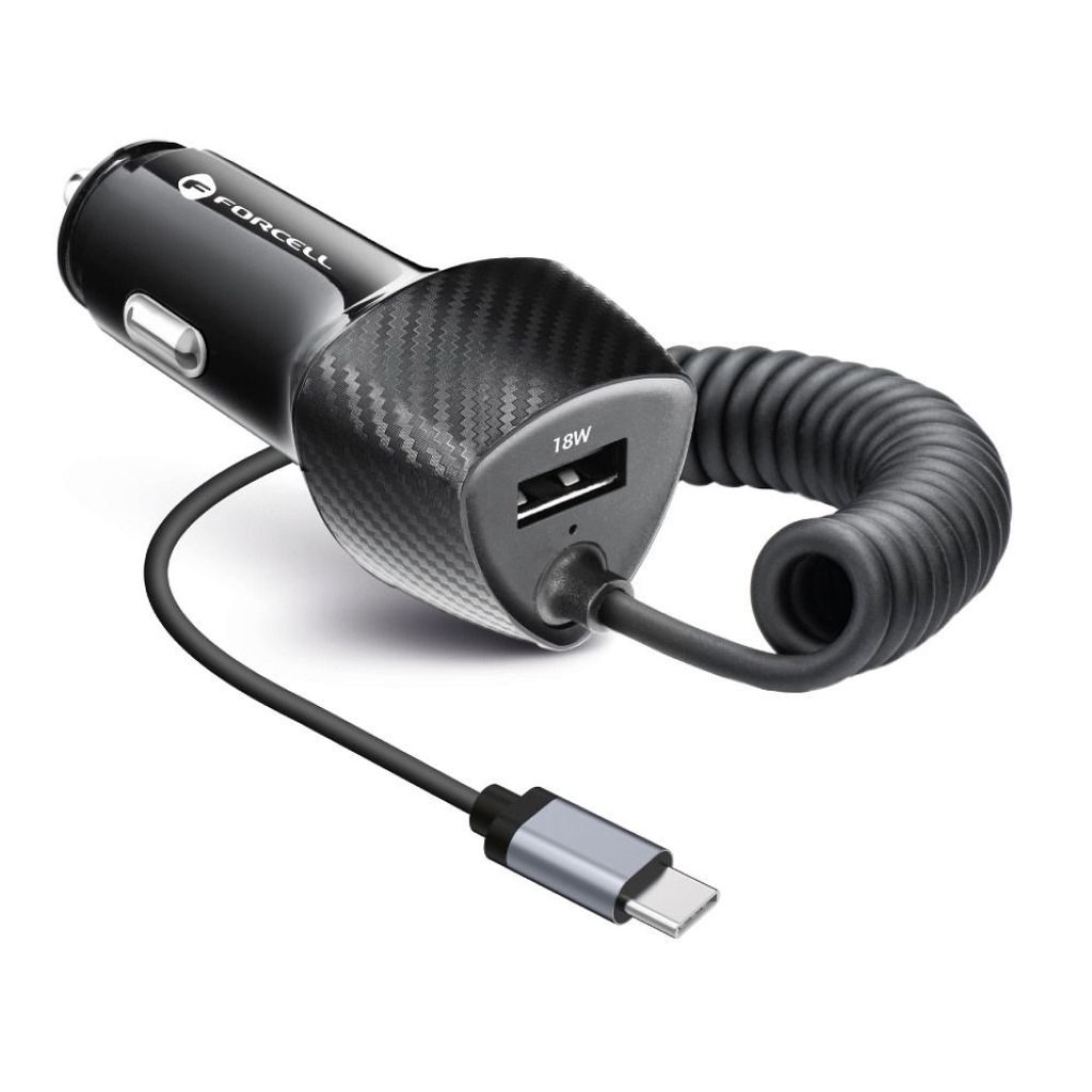 Autoladegerät USB A mit Kabel Typ C PD QC3.0 3A 38W in Schwarz