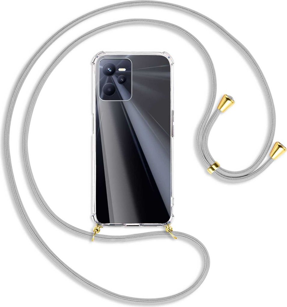 Handykette Backcover-Schutzhülle mit Band (Metall goldfarben) für Realme C35 - silbergrau