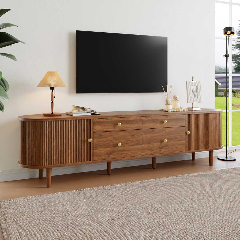 okwish TV Schrank abgerundeten Ecken mit 4 Schubladen und Produktbild 