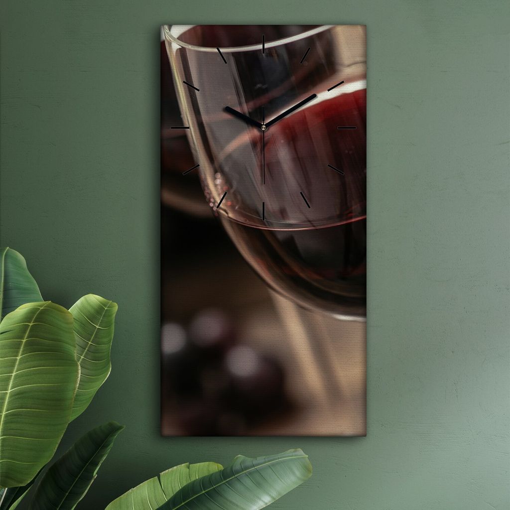 Wohnzimmer Leinwand Uhr Geräuschlos Küche 30x60 Wein, Glas, Motive, schwarze Zeiger