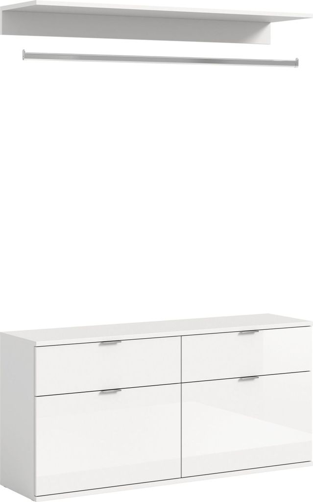 Kommode mit Garderobenstange Projekt X breit | weiß Hochglanz
