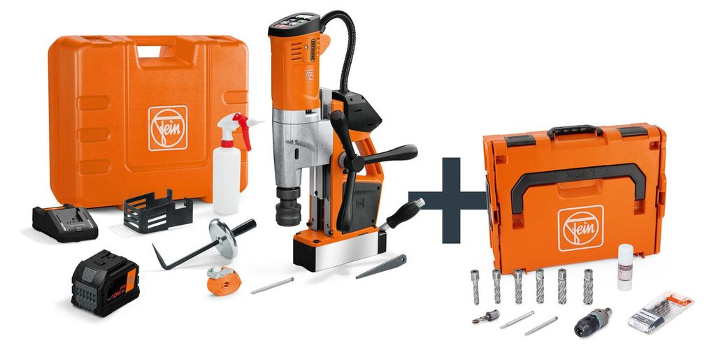 FEIN Akku-Universal-Magnet-Kernbohrmaschine bis 35 mm mit Anwenderset AKBU 35 PM, incl. 1x Akku ProCORE 12 Ah, Schnellladegerät, Zubehör, L-BOXX