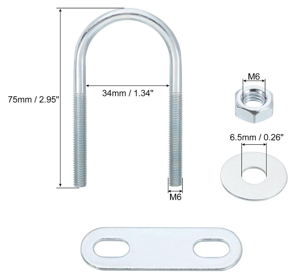 Runde U-Bolzen Bš¹gelschraube, 6 Satz 34mm ID x 75mm L?nge U Winkel M6 Verzinkter Kohlenstoffstahl U-Klammerbolzen mit Muttern und Platten, fš¹...