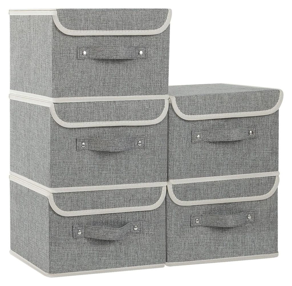 5-teiliges Aufbewahrungsbox-Set aus Stoff, Tablett-Organizer, Klappstange mit Griff, für würfelförmige Regale, 26 × 20 × 17 cm, grau