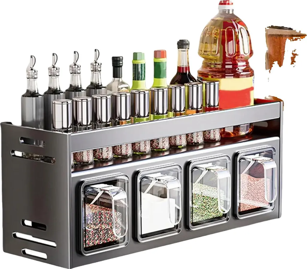 Organisateur d'épices noir à double couche pour rangement de cuisine