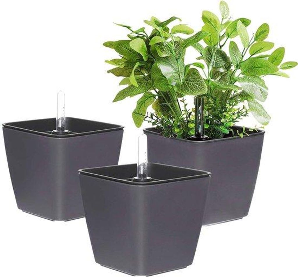 Zelfbewaterende plastic plantenbak met waterniveau-indicator 13 cm grijs - Set van 3Deze moderne en decoratieve bloempotten zijn ideaal voor kamerp...