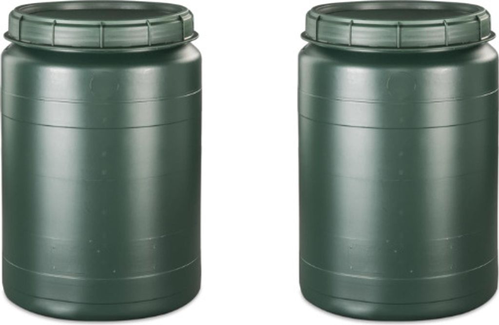 2er Set: 60 Liter grün Futtertonne Weithalsfass mit Drehdeckel Transporttonne Fass mit Schraubdeckel